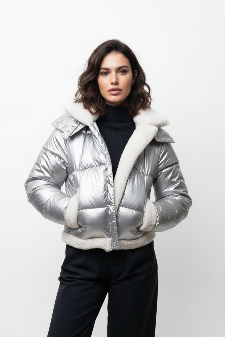 DOWN JACKET WITH FAUX FUR INTERIOR