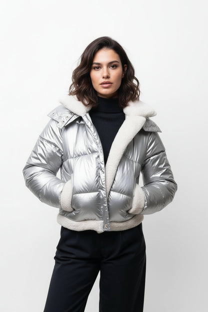 DOWN JACKET WITH FAUX FUR INTERIOR