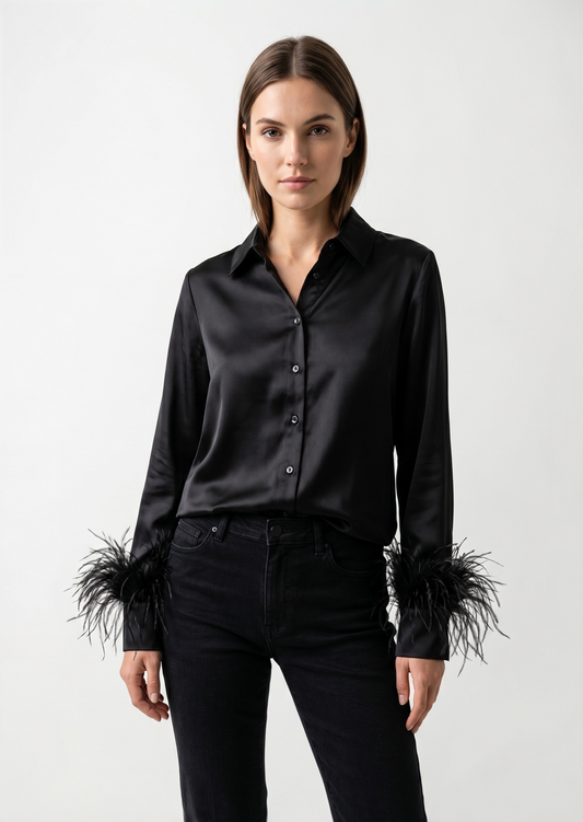 SATIN SHIRT WITH FEATHER