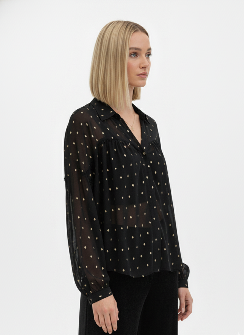 BLUSA NEGRA CON DETALLES DORADOS