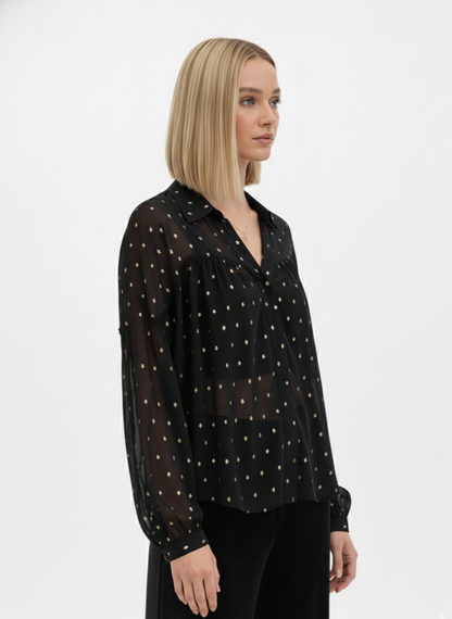 BLUSA NEGRA CON DETALLES DORADOS