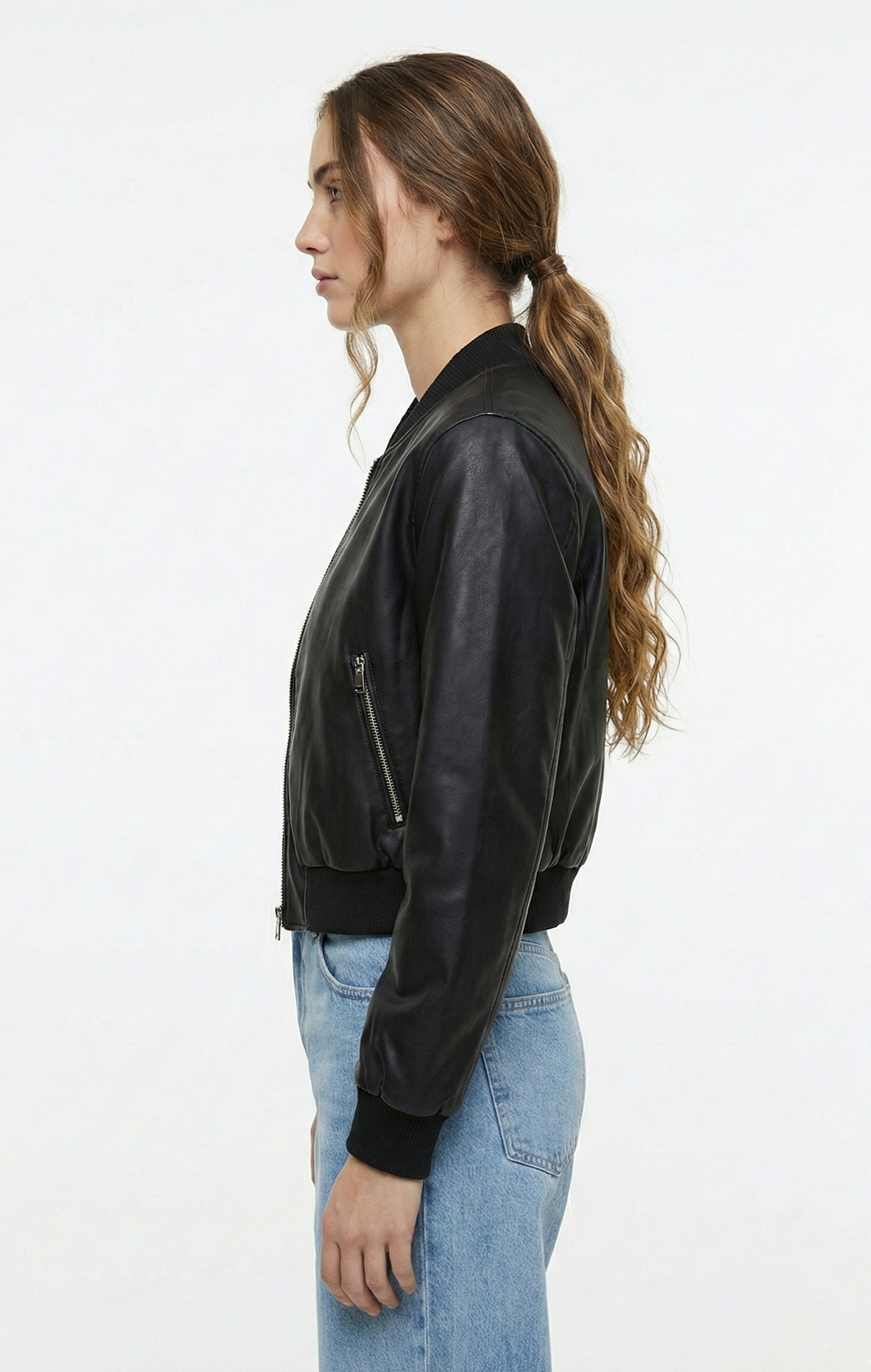 SHORT FAUX LEATHER BOMBER JACKET