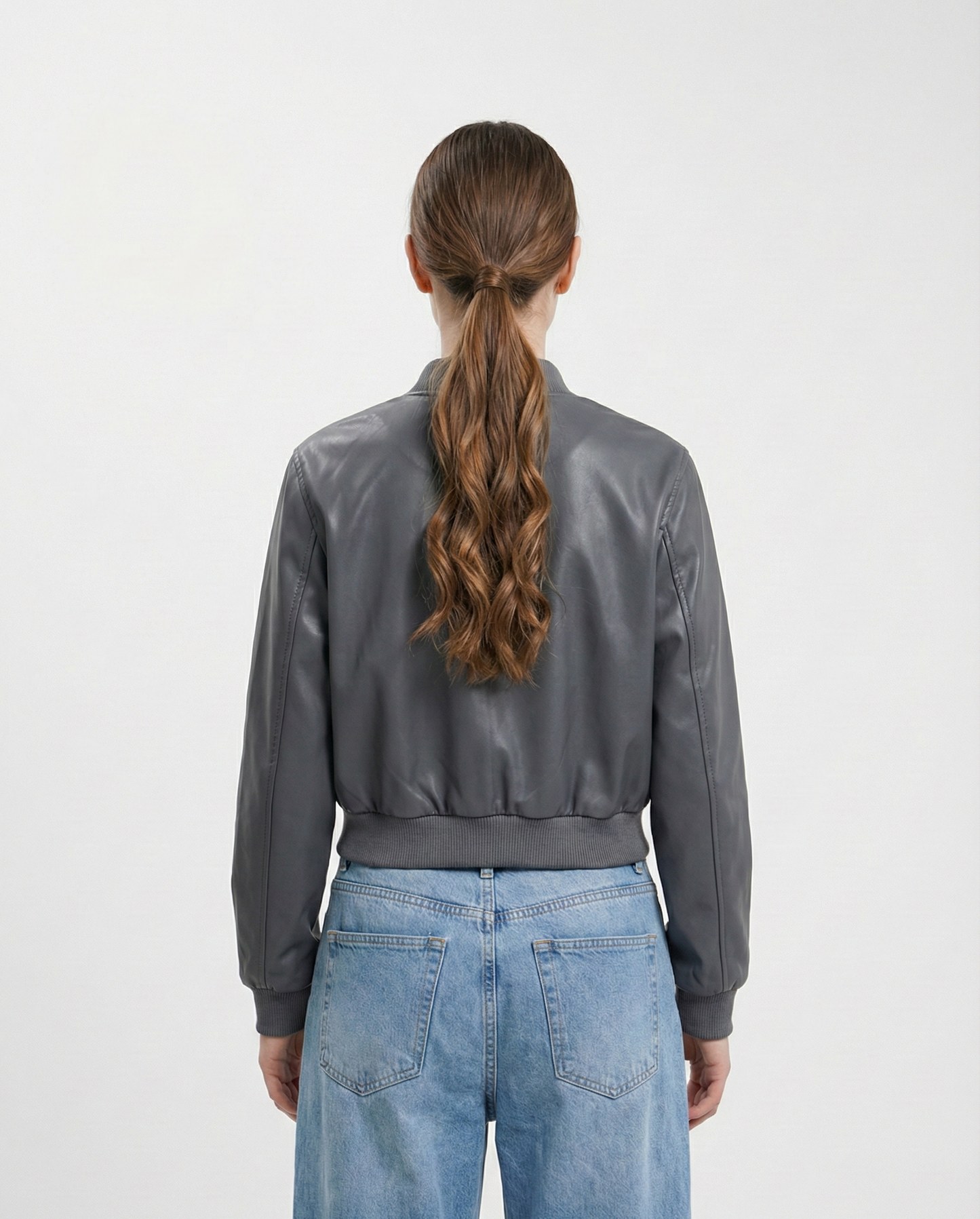 SHORT FAUX LEATHER BOMBER JACKET