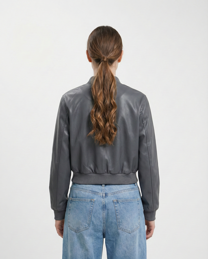 SHORT FAUX LEATHER BOMBER JACKET