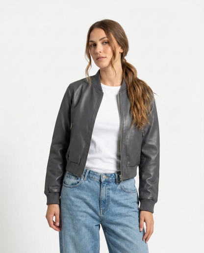 SHORT FAUX LEATHER BOMBER JACKET