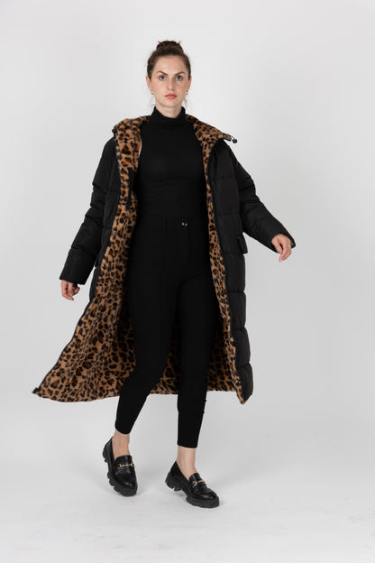 CHAQUETA DE PLUMAS LARGA REVERSIBLE CON ESTAMPADO DE LEOPARDO