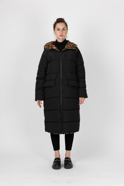 CHAQUETA DE PLUMAS LARGA REVERSIBLE CON ESTAMPADO DE LEOPARDO