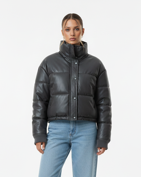 Chaqueta de plumas de piel sintética