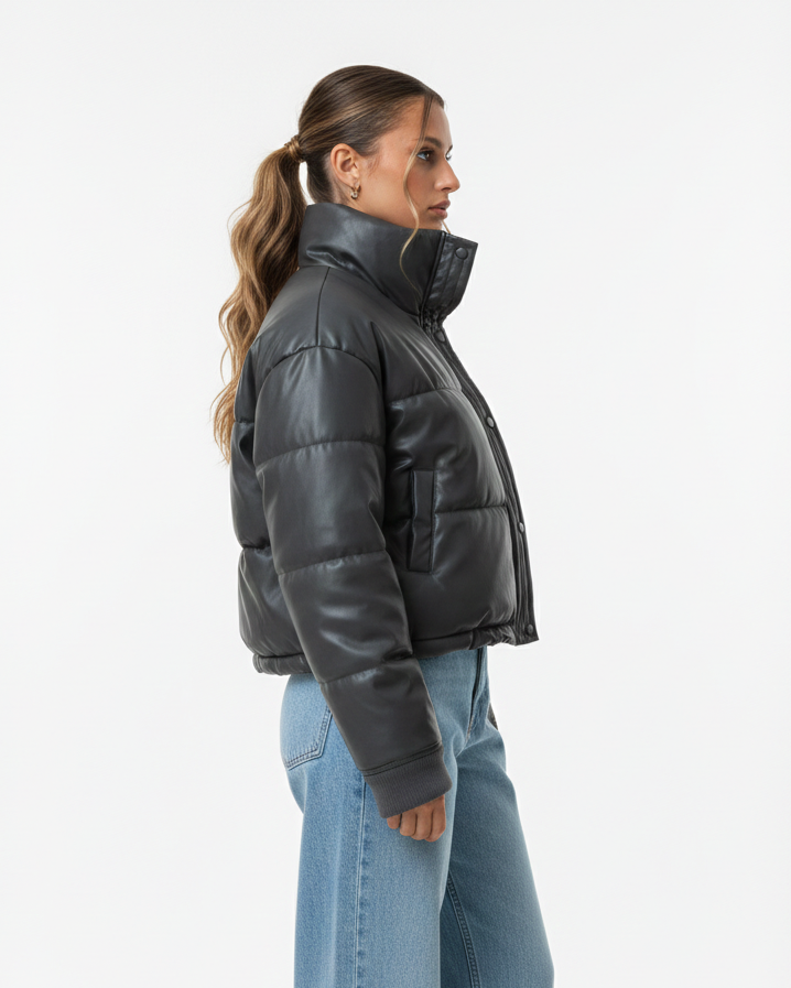 Chaqueta de plumas de piel sintética