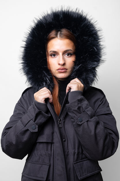 Parka with Faux Fur Hood