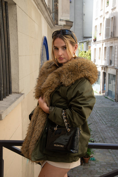 COAT WITH FAUX FUR INTERIOR AND COLLAR