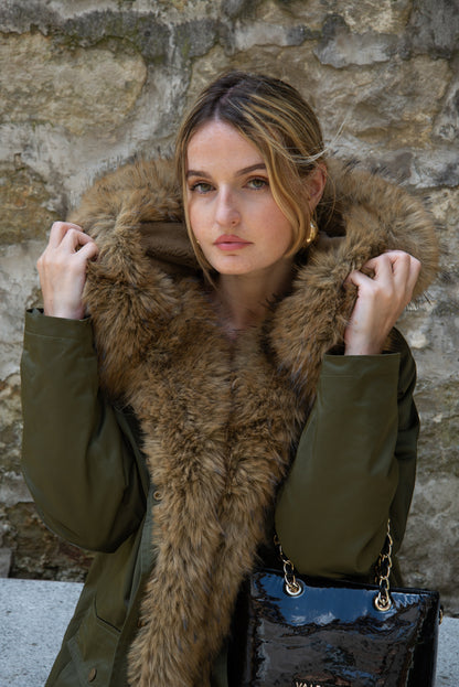 COAT WITH FAUX FUR INTERIOR AND COLLAR
