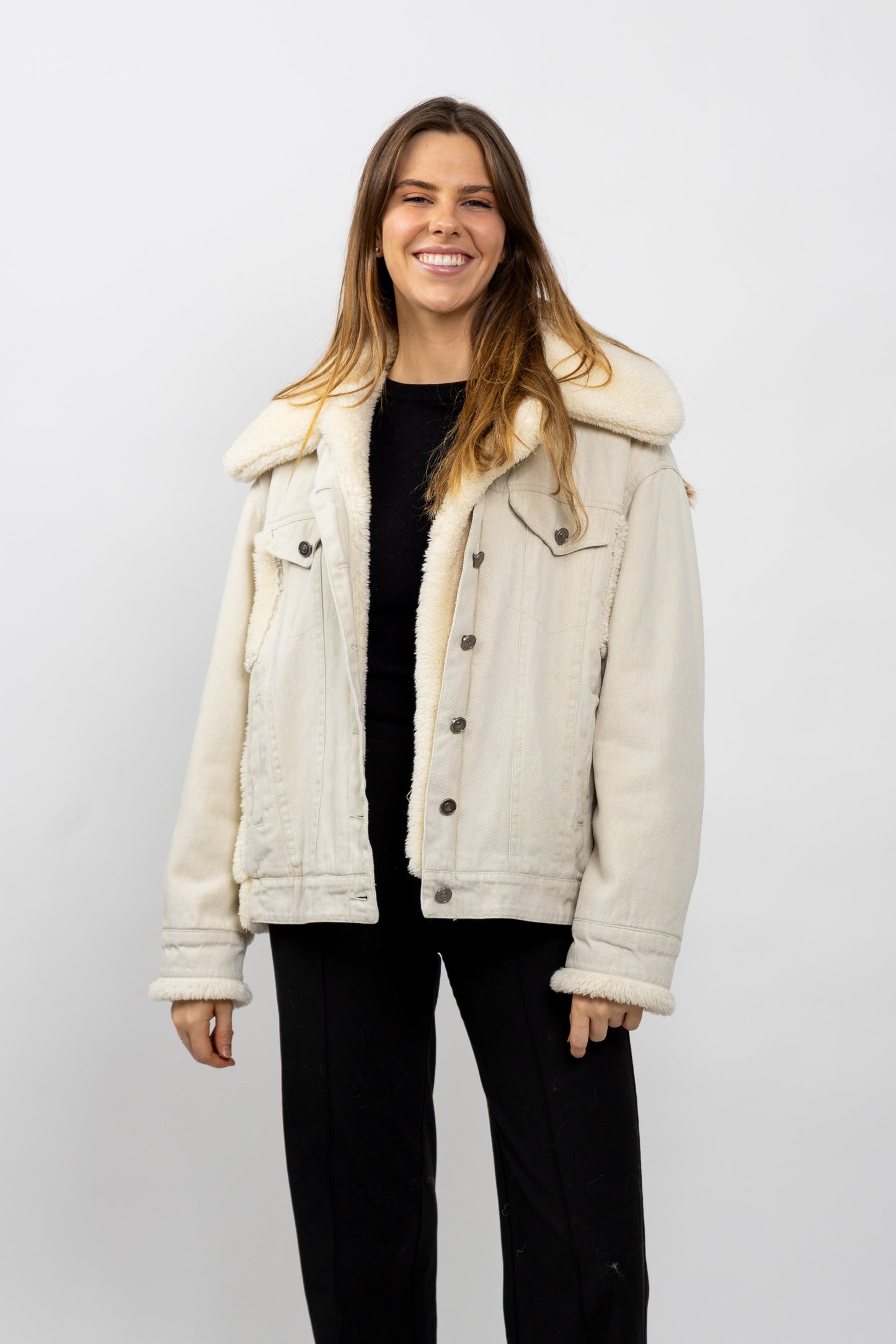 OVERSIZED DENIM JACKET WITH SHEEPSKIN DETAILS (8736)