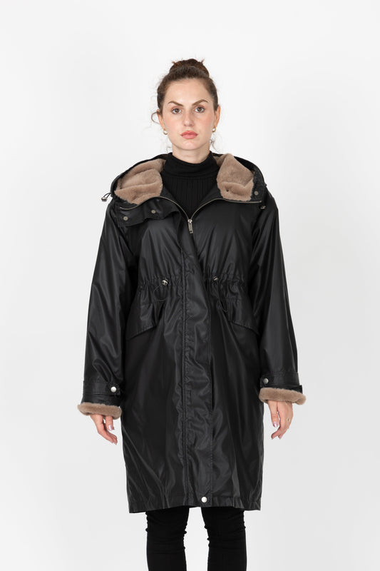 PARKA IMPERMÉABLE A CAPUCHE INTÉRIEUR FAUSSE FOURRURE