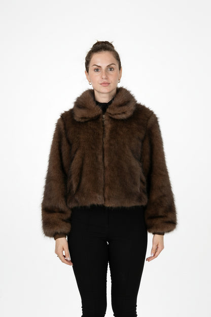 CHAQUETA DE PIEL SINTÉTICA CON CREMALLERA