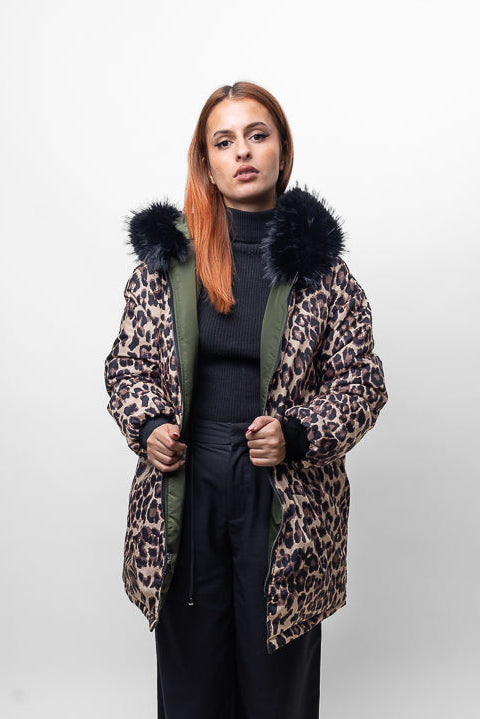 PARKA RÉVERSIBLE LÉOPARD MI-LONGUE