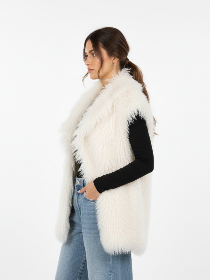 GILET SANS MANCHES EN FAUSSE FOURRURE MOUTON