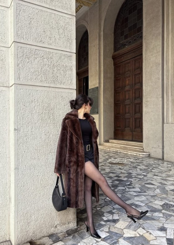 MANTEAU LONG EN FAUSSE FOURRURE À RAYURES