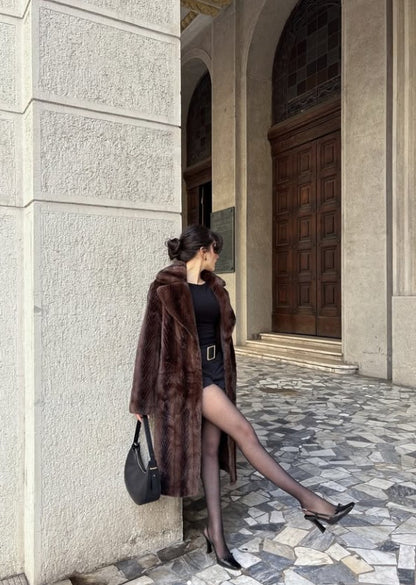 MANTEAU LONG EN FAUSSE FOURRURE À RAYURES