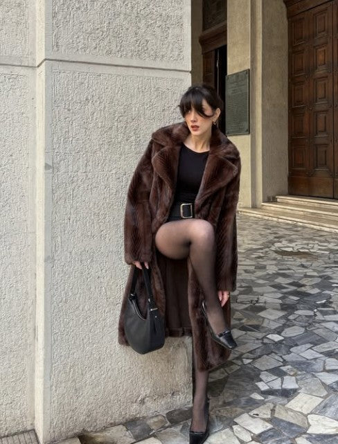 MANTEAU LONG EN FAUSSE FOURRURE À RAYURES