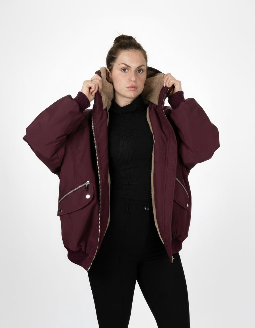 Hooded jacket with faux fur