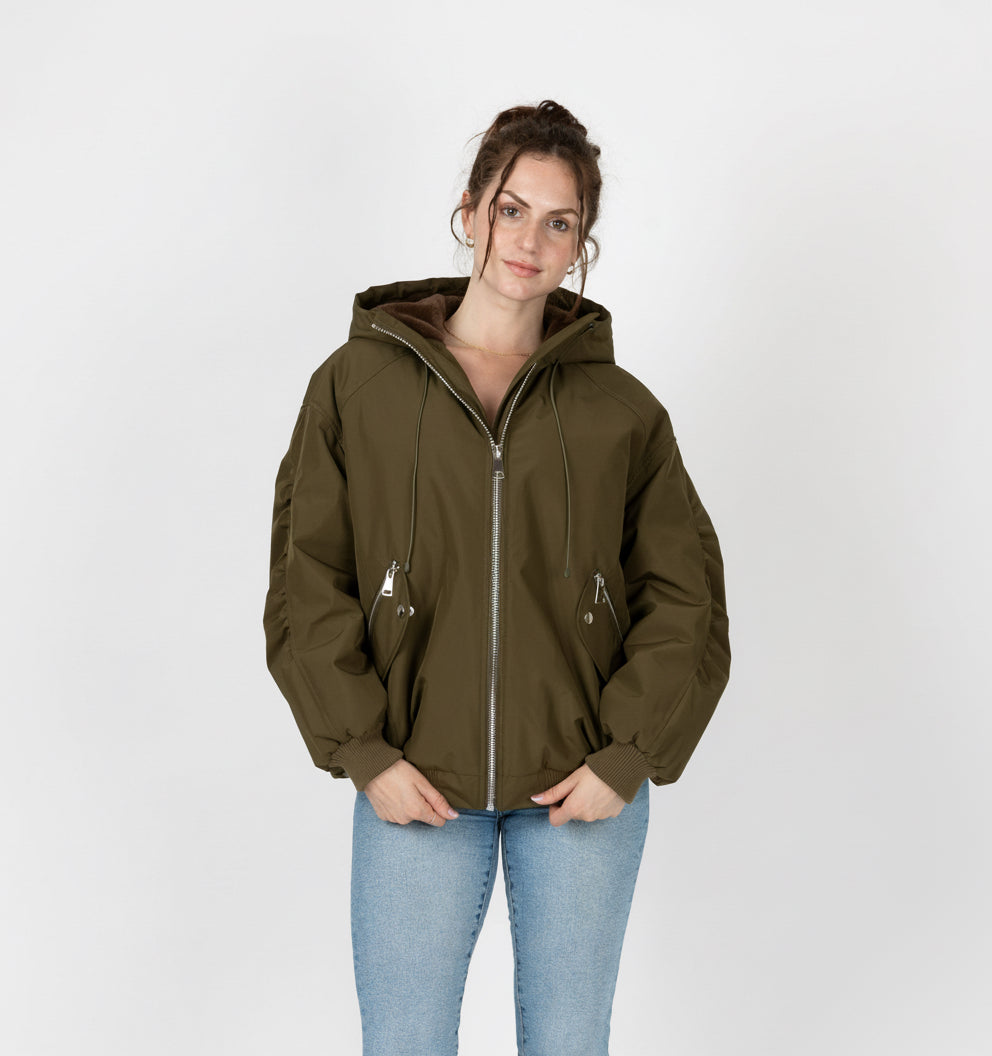 Hooded jacket with faux fur