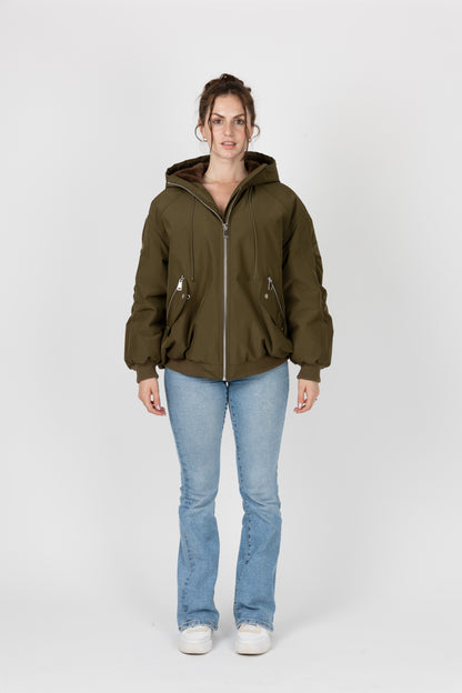 Hooded jacket with faux fur