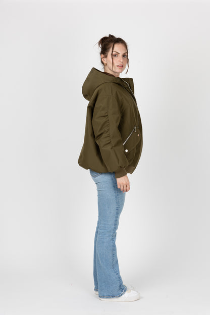 Hooded jacket with faux fur