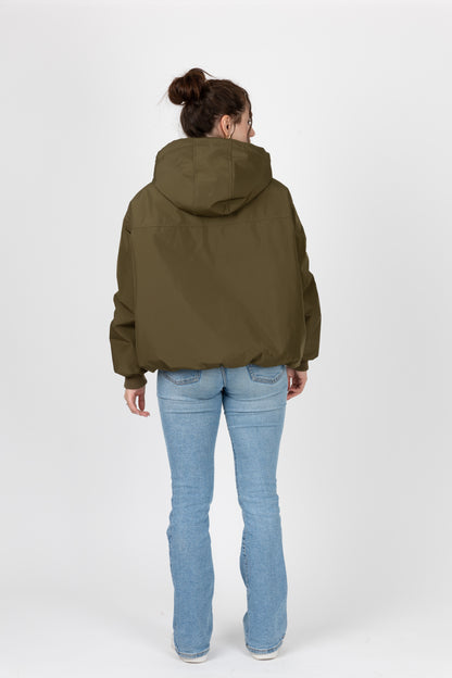 Hooded jacket with faux fur