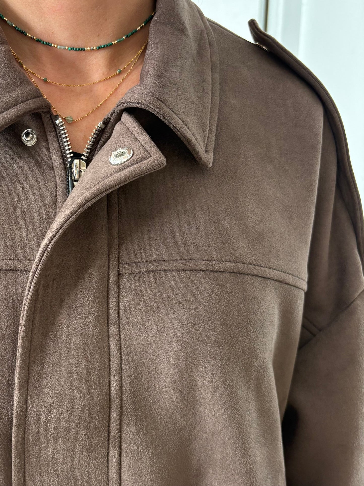 OVERSIZED SUEDE-EFFECT BOMBER JACKET