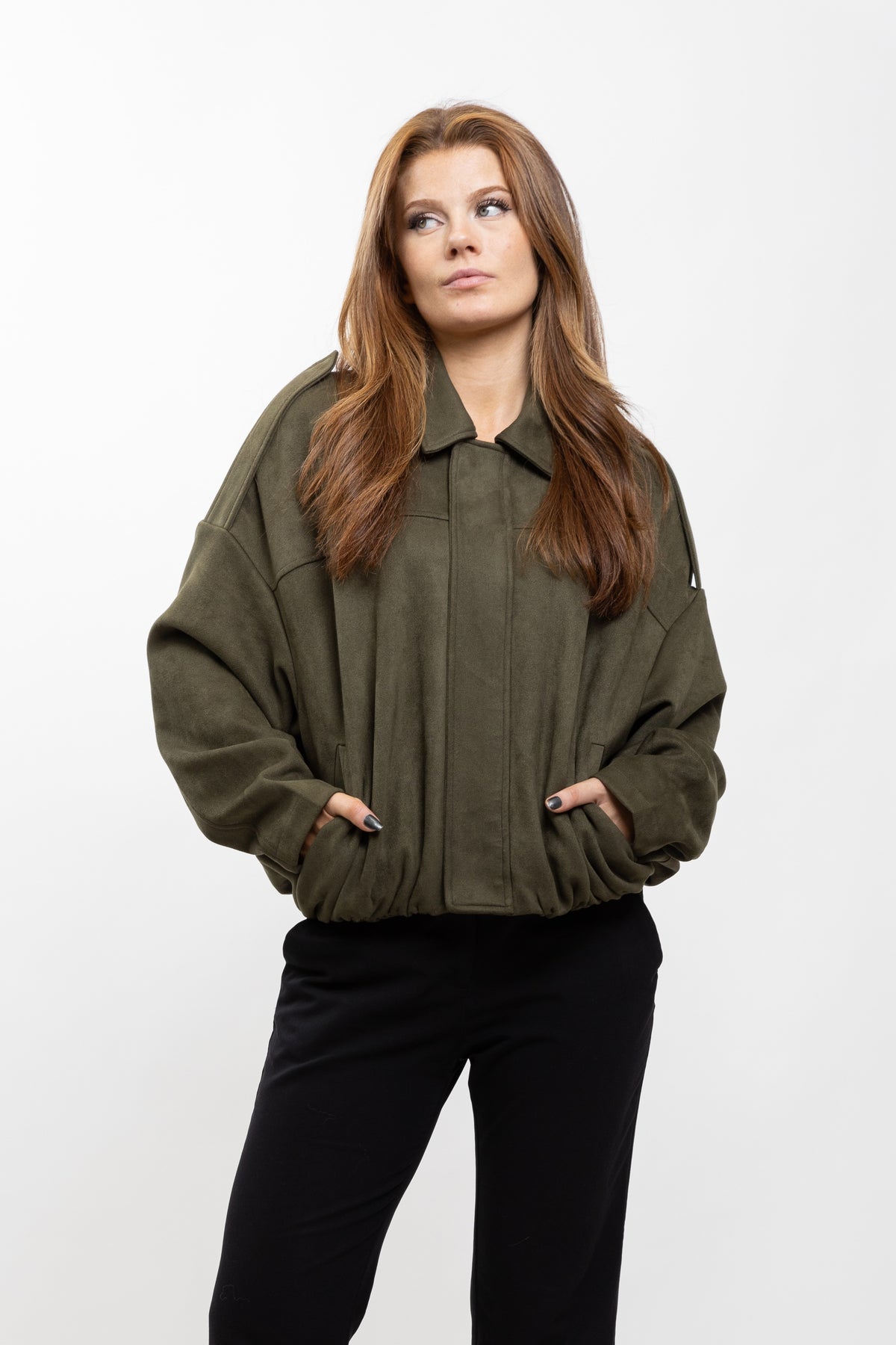 OVERSIZED SUEDE-EFFECT BOMBER JACKET