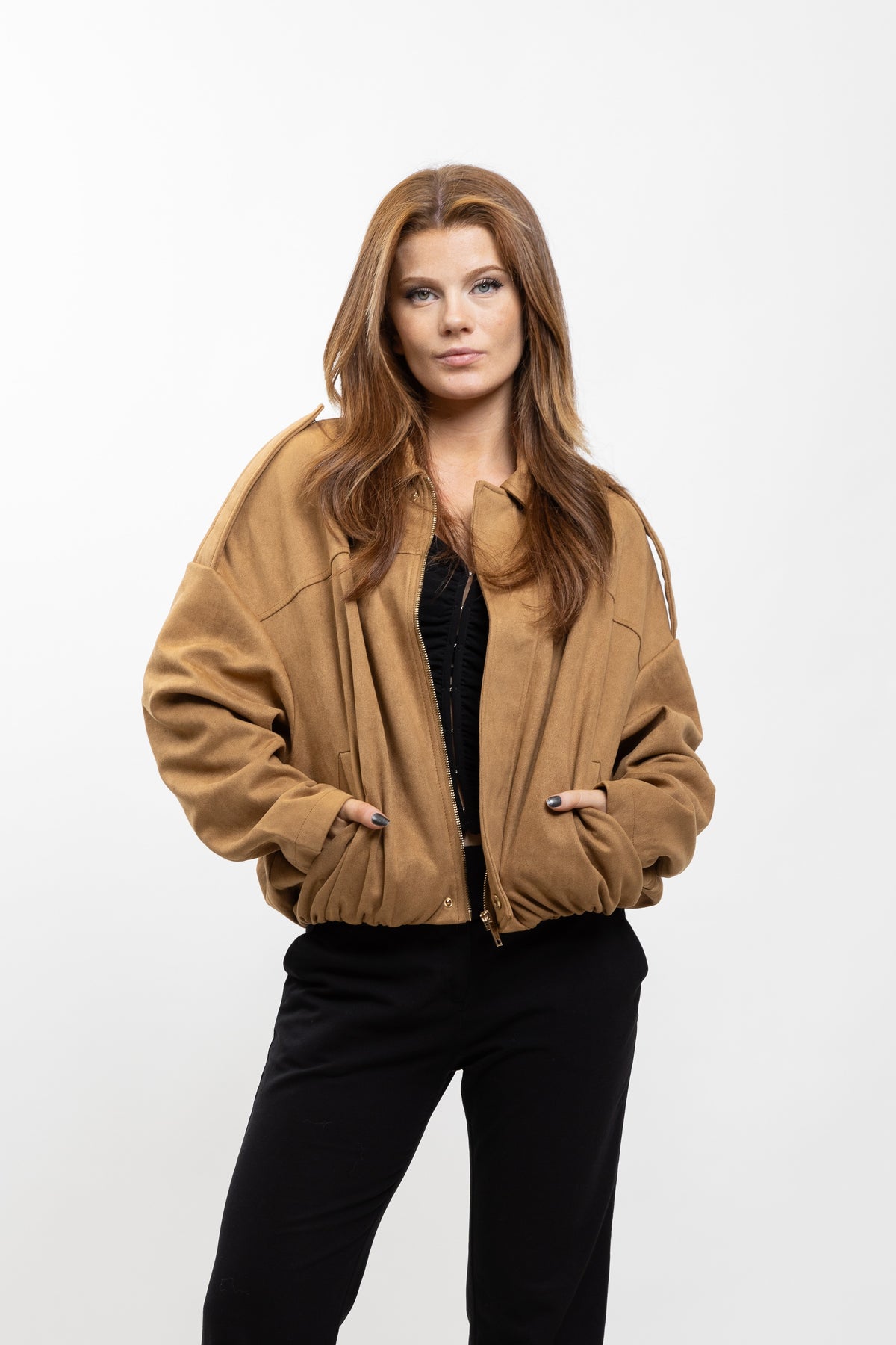 OVERSIZED SUEDE-EFFECT BOMBER JACKET