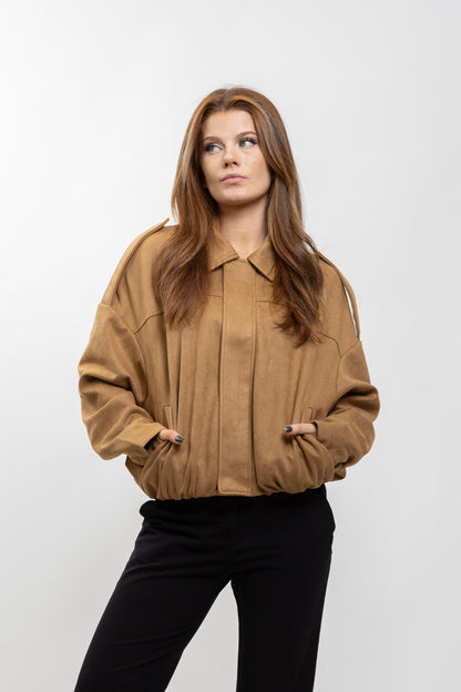 OVERSIZED SUEDE-EFFECT BOMBER JACKET