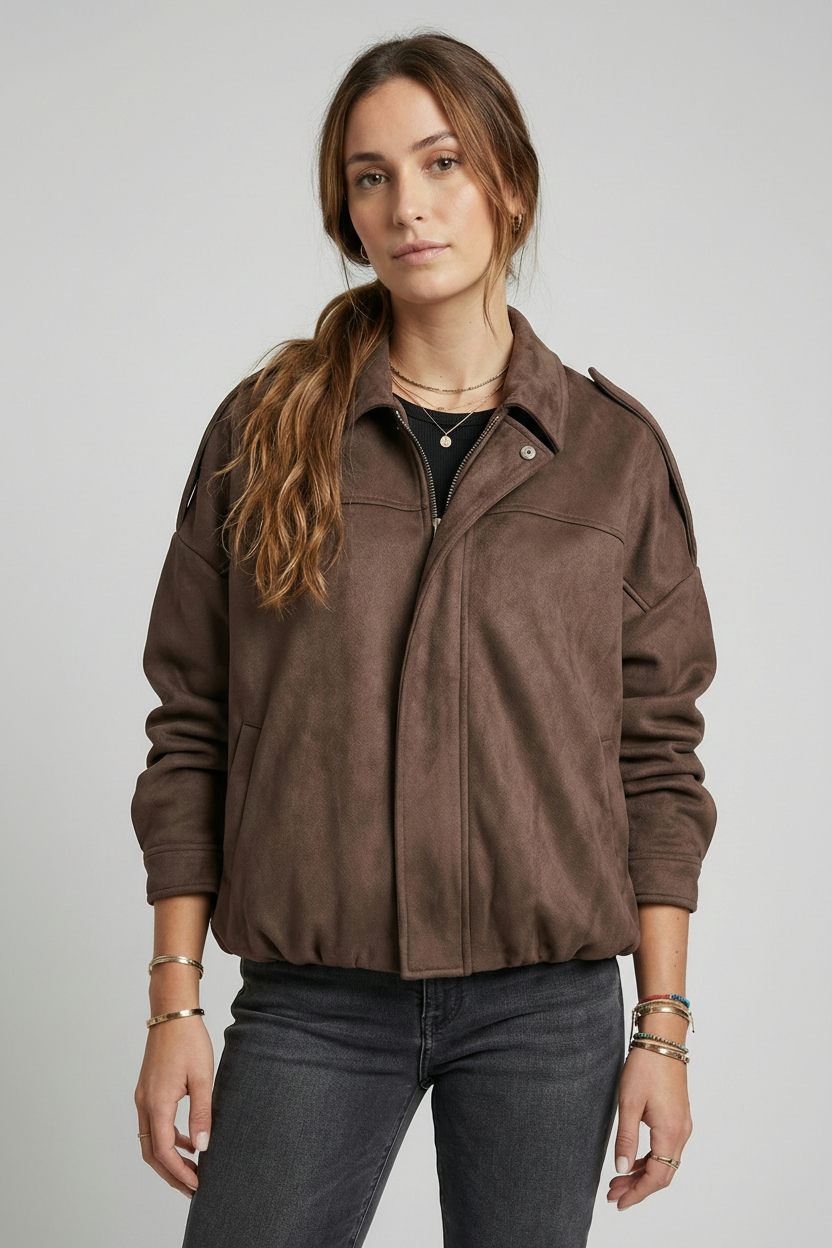 OVERSIZED SUEDE-EFFECT BOMBER JACKET