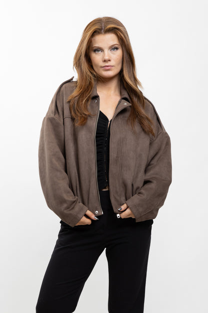 OVERSIZED SUEDE-EFFECT BOMBER JACKET