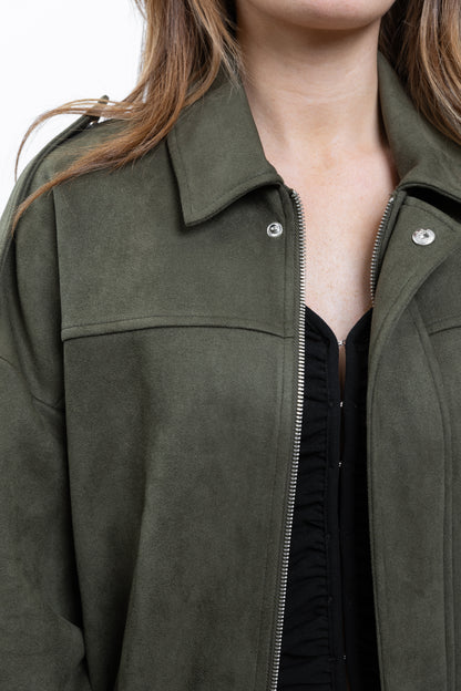 OVERSIZED SUEDE-EFFECT BOMBER JACKET