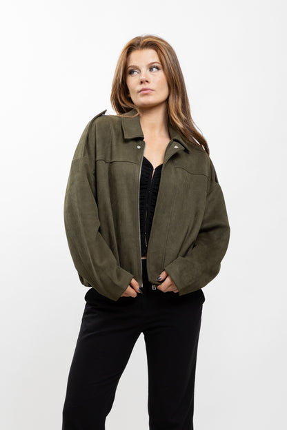 OVERSIZED SUEDE-EFFECT BOMBER JACKET