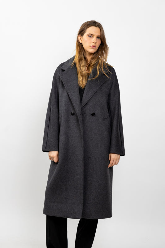 MANTEAU LONG EN LAINE MÉLANGÉE