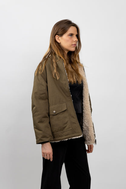 BLOUSON BOMBER REVERSIBLE AVEC FAUSSE FOURRURE MOUTON