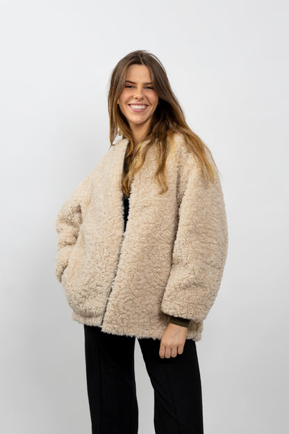 BLOUSON BOMBER REVERSIBLE AVEC FAUSSE FOURRURE MOUTON
