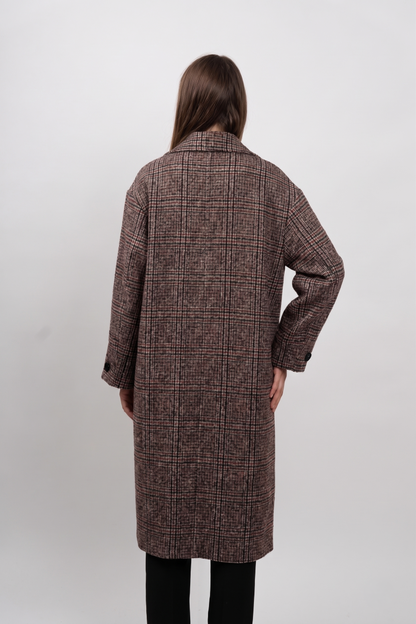 MANTEAU LONG EN LAINE À CARREAUX - K-ZELL PARIS
