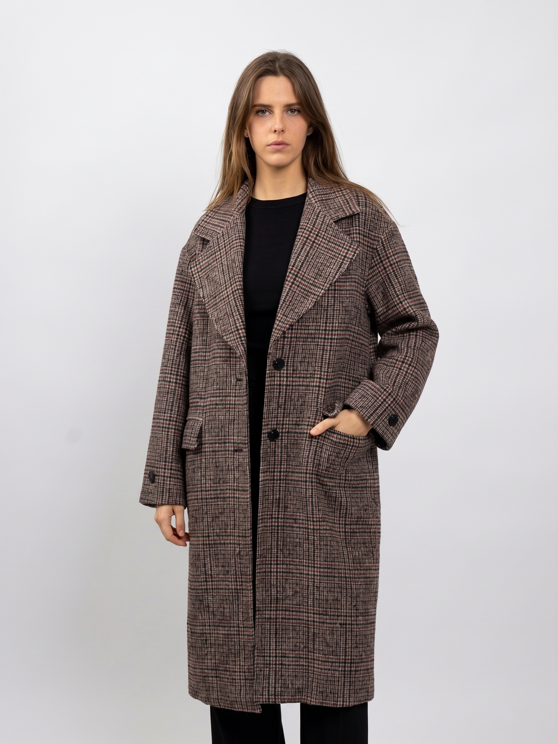 MANTEAU LONG EN LAINE À CARREAUX - K-ZELL PARIS