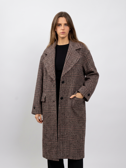 MANTEAU LONG EN LAINE À CARREAUX - K-ZELL PARIS