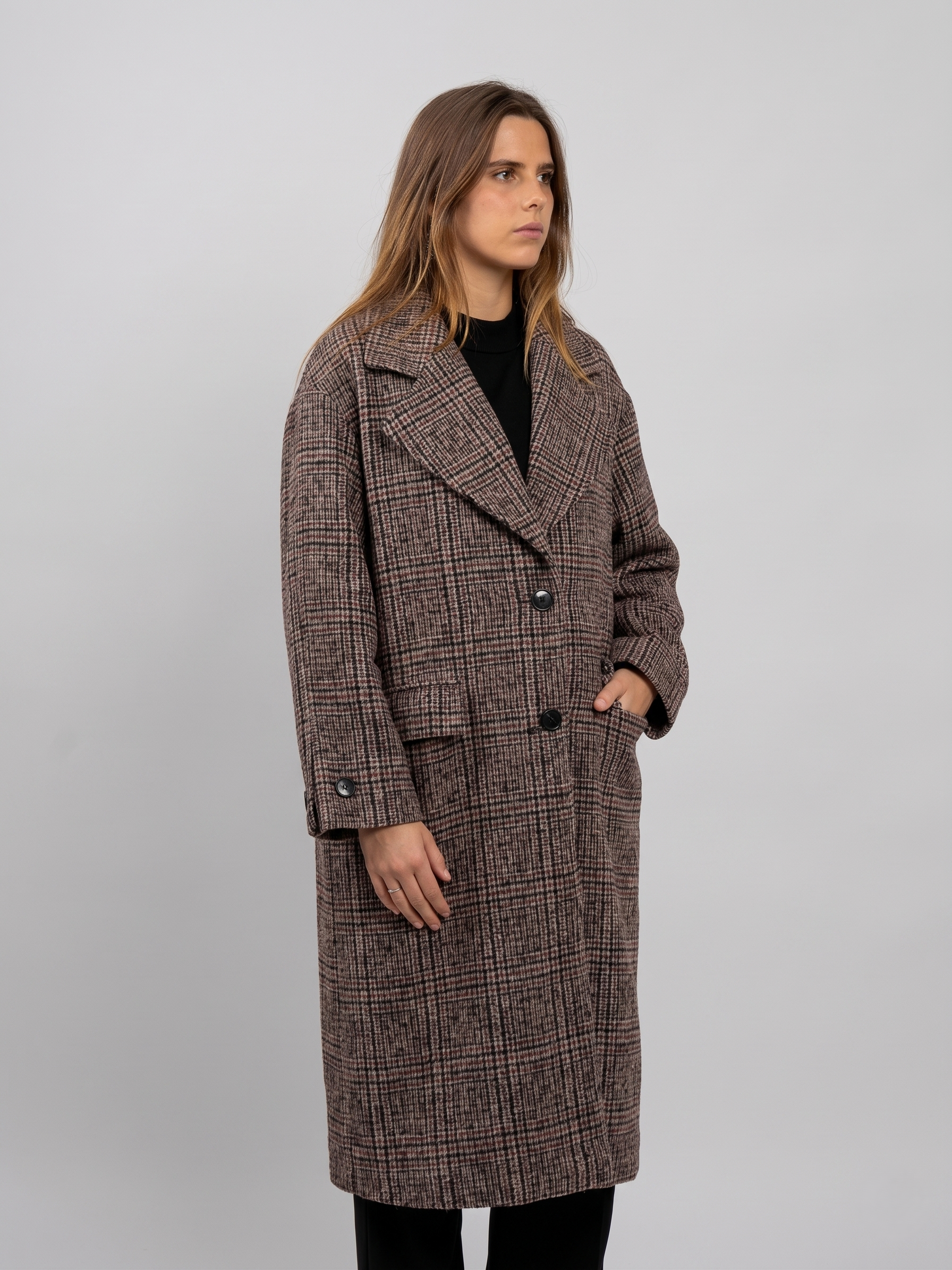 MANTEAU LONG EN LAINE À CARREAUX - K-ZELL PARIS
