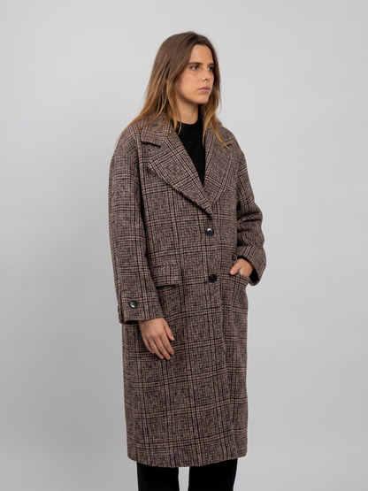 MANTEAU LONG EN LAINE À CARREAUX - K-ZELL PARIS