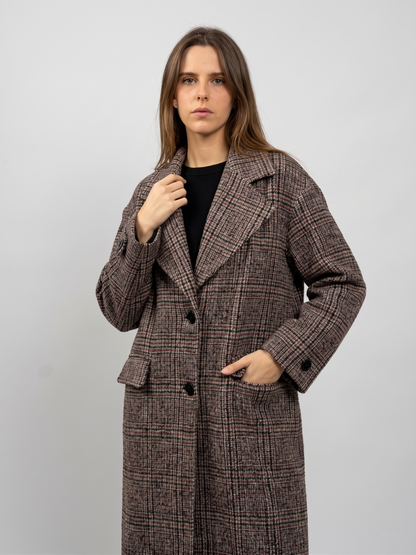 MANTEAU LONG EN LAINE À CARREAUX - K-ZELL PARIS