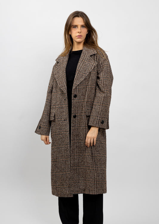 MANTEAU LONG EN LAINE À CARREAUX