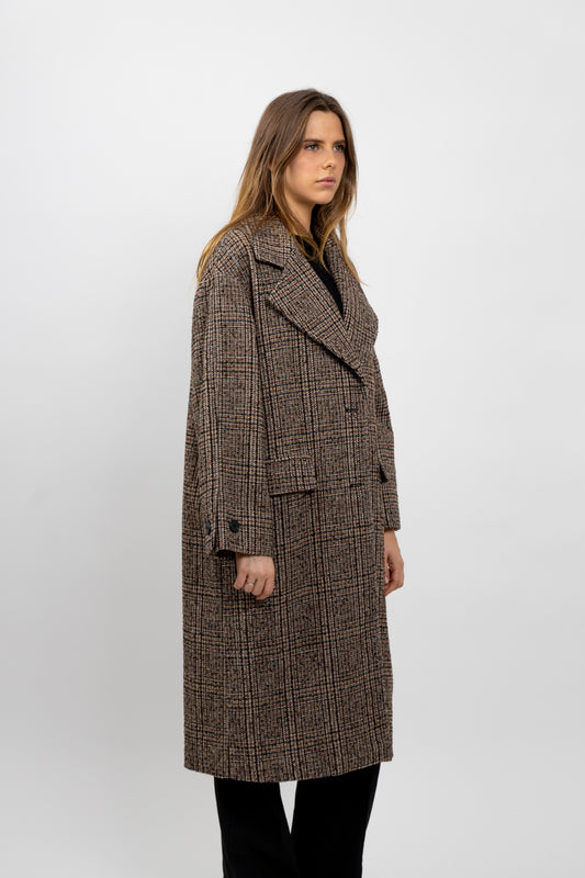 MANTEAU LONG EN LAINE À CARREAUX
