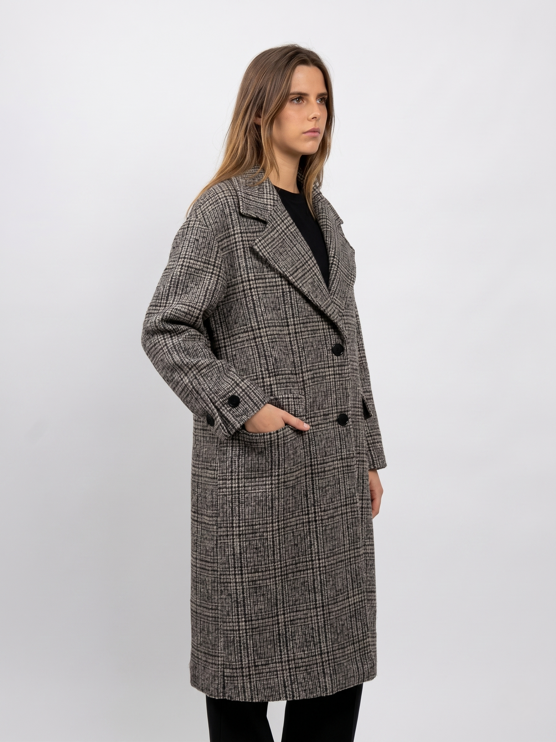 MANTEAU LONG EN LAINE À CARREAUX - K-ZELL PARIS