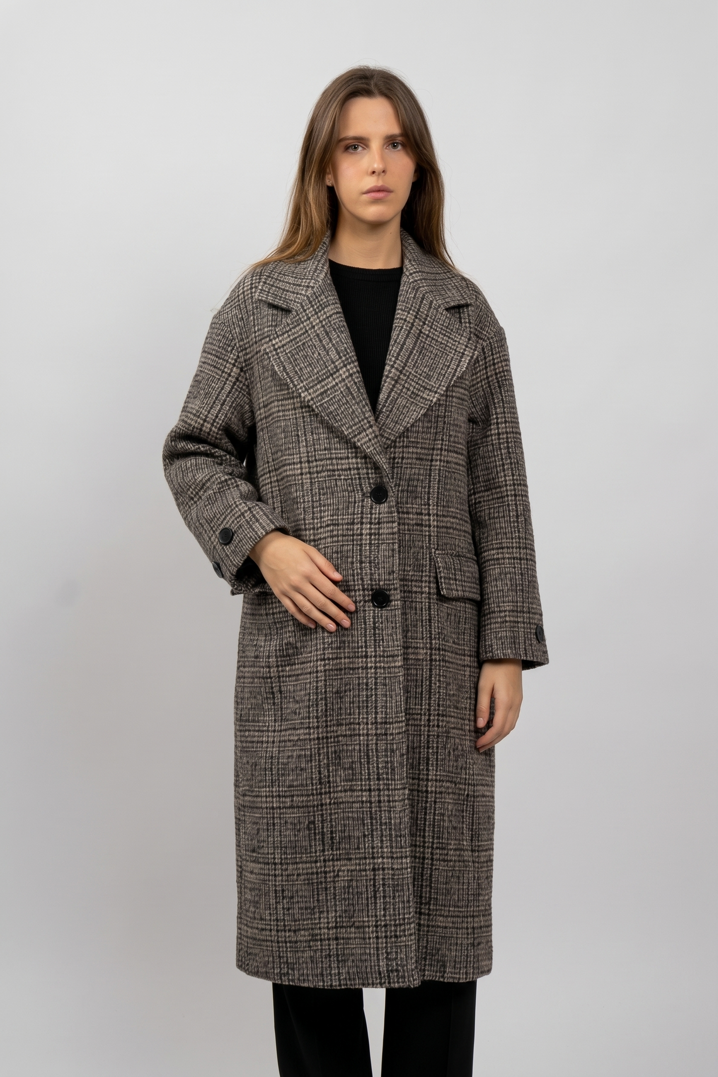 MANTEAU LONG EN LAINE À CARREAUX - K-ZELL PARIS